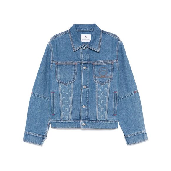 Marine Serre Men's Crescent Moon-Print Denim Jacket